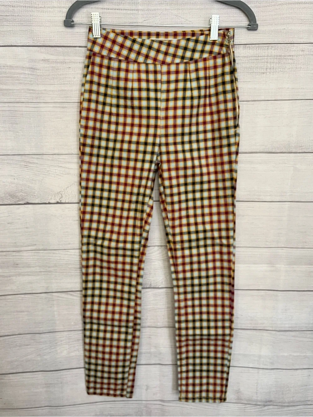 Free People | High-Waist Gingham Printed Skinny Pants